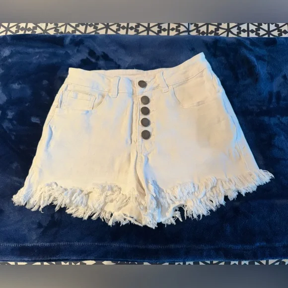 White High Waist‎ Button Fly Stretch Jean Shorts Size S - Picture 2 of 4